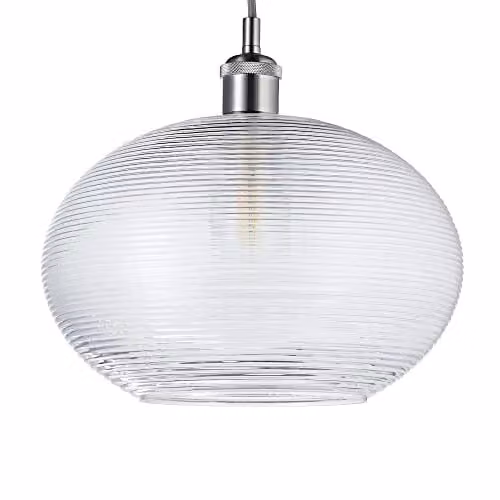 Happy Homewares Contemporary Clear Ribbed Spiral Glass Drum Shaped Pendant Light Shade, Diameter: 30 cm