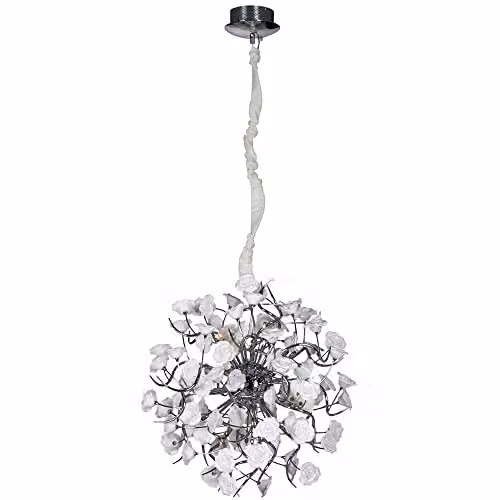 Netlighting Rosaluci Suspended LED Pendant Ceiling Light in Chrome and White, W/D/H: 65 x 65 x 100 cm