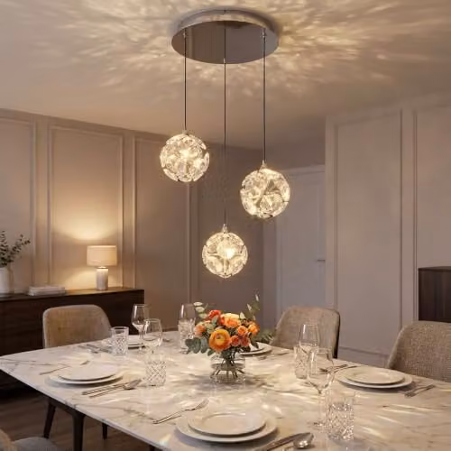Globo Lighting Virina Cluster Pendant Ceiling Light in Silver with Transparent K9 Crystals, 3x LED Bulbs Included, Height: 150 cm – 3