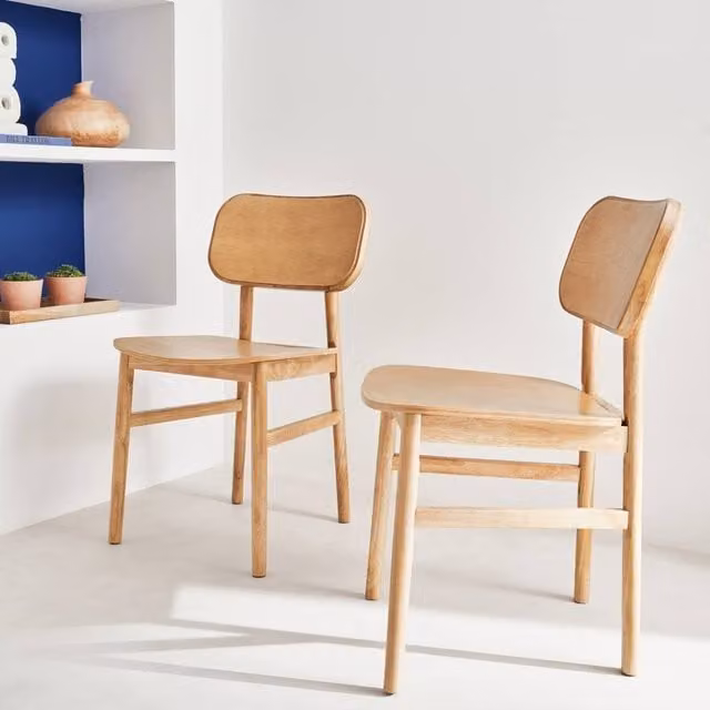 Sweekeet Pair of Brown Hevea Wood Dining Chairs