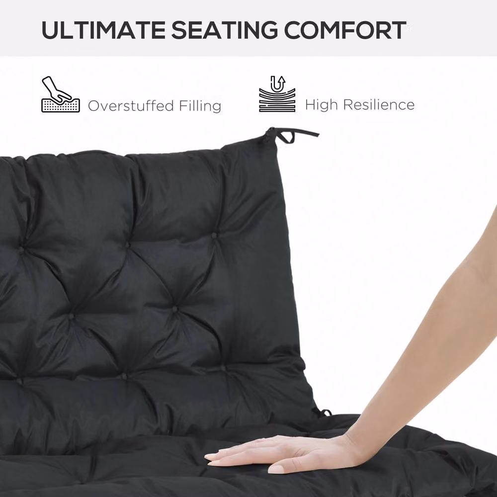 STILVORA Black Rectangular Bench Cushion with Back and Ties, W/D/H: 100 x 98 x 98 cm – 6