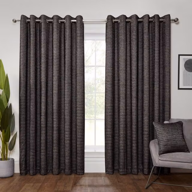 Divante Halden Blackout Eyelet Curtain Panel, Black, Height: 229 cm, Width: 168 cm