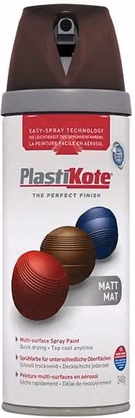 Plastikote Twist & Spray Matt Chocolate Brown Quick Drying Opaque Spray Paint 400ml