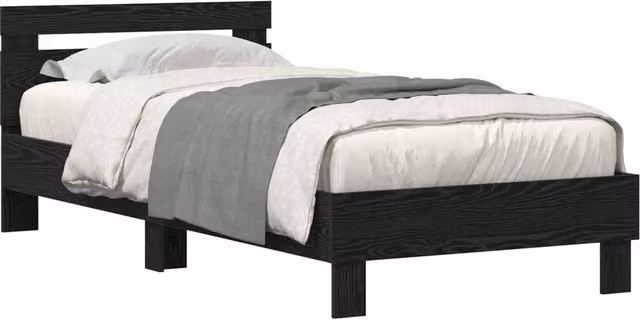 Berkfield Home Modern Bed Frame with Under-Bed LED Lighting in Black Oak, W/D/H: 100 x 200 cm