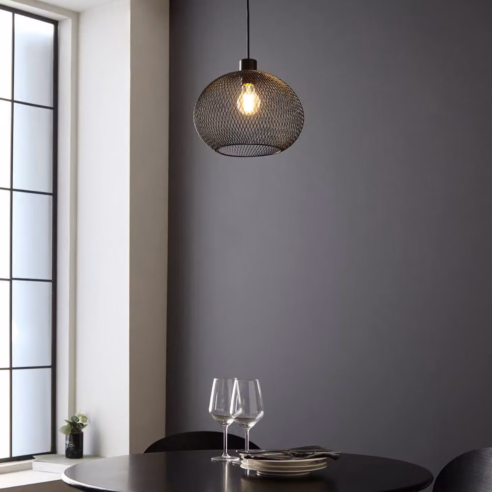 First Choice Lighting Dalya Set of 2 Black Metal Mesh Pendant Lights, Height Adjustable and Dimmable – 3