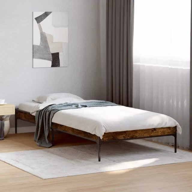 Berkfield Home Smoked Oak Bed Frame in Brown, W: 90 cm, L: 200 cm