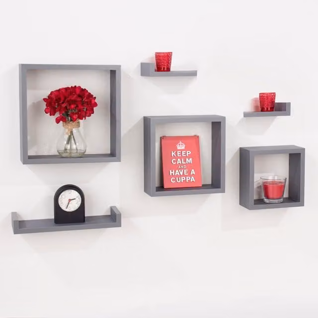 Core Products 6 Piece Matt Grey Cube Floating Shelf Kit