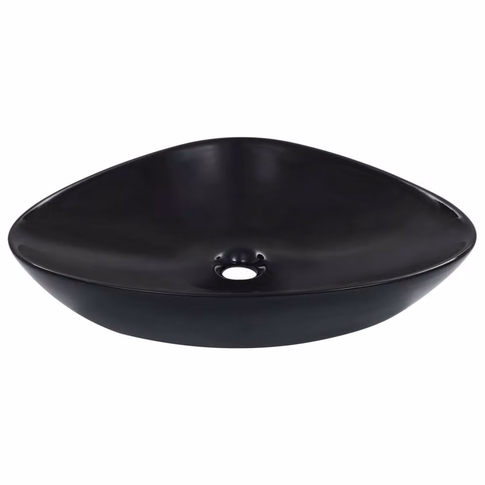 Berkfield Home Asymmetric Ceramic Countertop Wash Basin, Black, W: 58.5 cm, D: 39 cm, H: 14 cm – 2