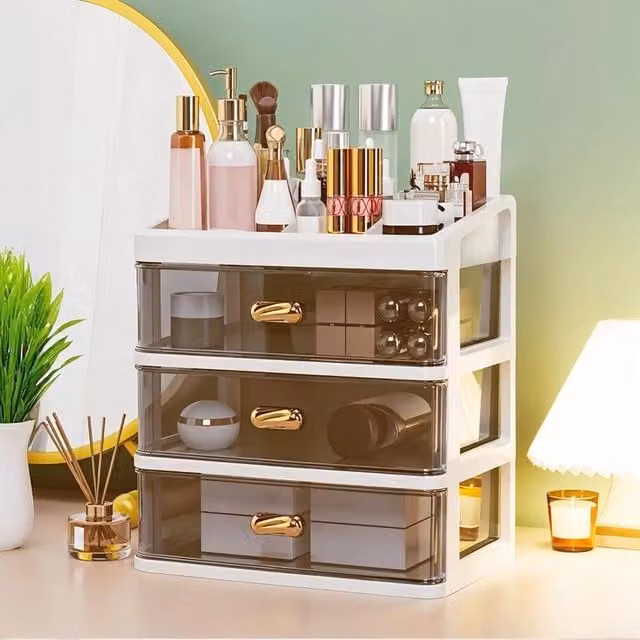 EONLION 3 Drawer Makeup Organiser Storage Unit Shelf, White, W: 50 cm, D: 50 cm, H: 50 cm – 1