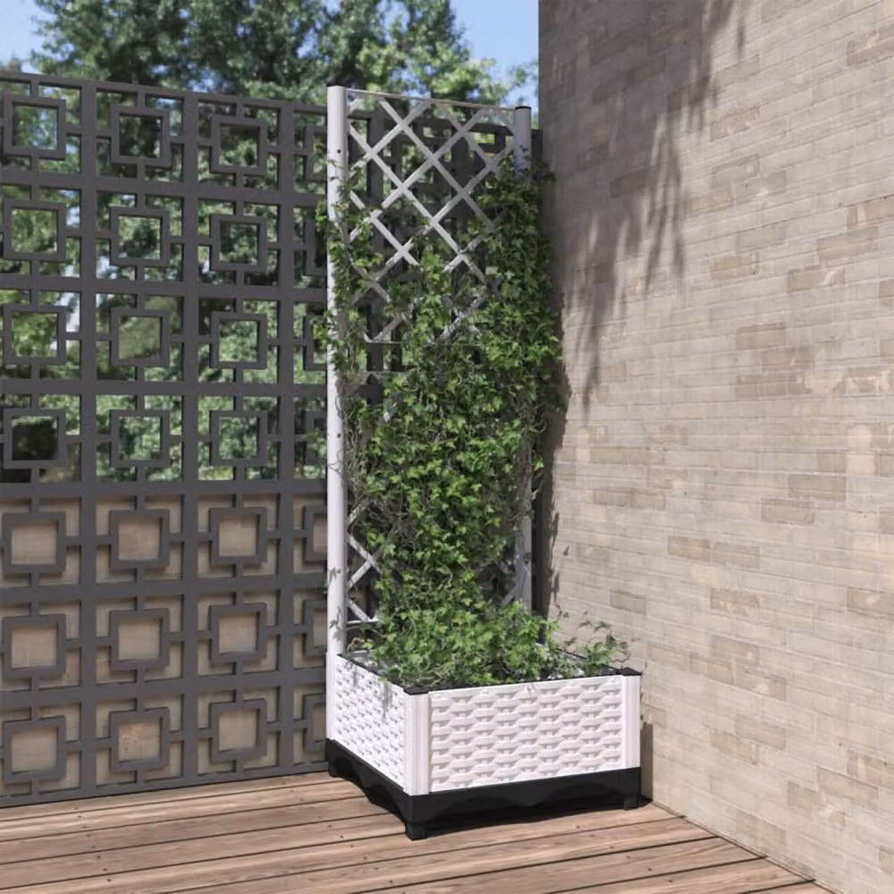 Berkfield Home Garden Planter with Trellis in White, W/D/H: 40 x 40 x 121.5 cm – 2