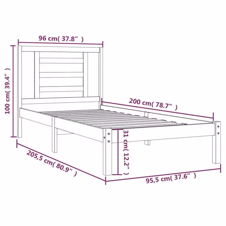 Berkfield Home Solid Wood Pine Bed Frame, Brown, W: 90 cm, D: 200 cm
