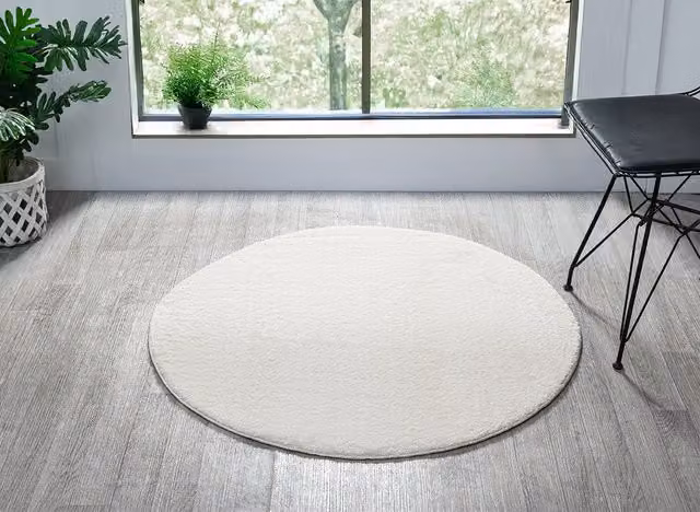 Desire Rugs Plain Modern Square Area Rug, Beige and White, W/D: 100 x 100 cm