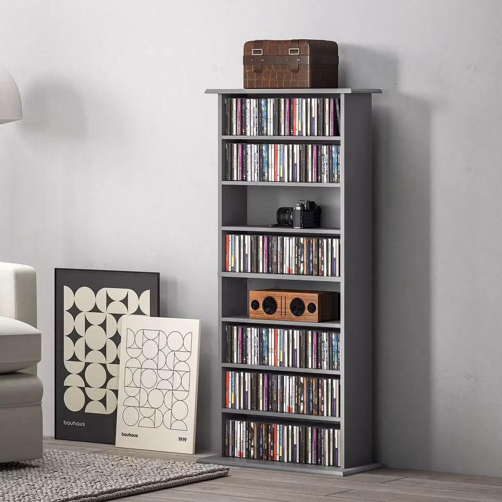 ERGOVEXA 360 Grey Wall Mounted CD Storage Unit with Adjustable Shelves and Media Compartments – 4