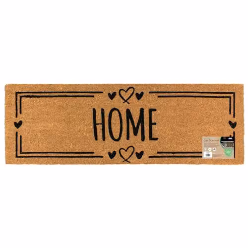 JVL Eco-Friendly Brown Coir Entrance Doormat Runner with Latex Backing, W: 40 cm, L: 120 cm
