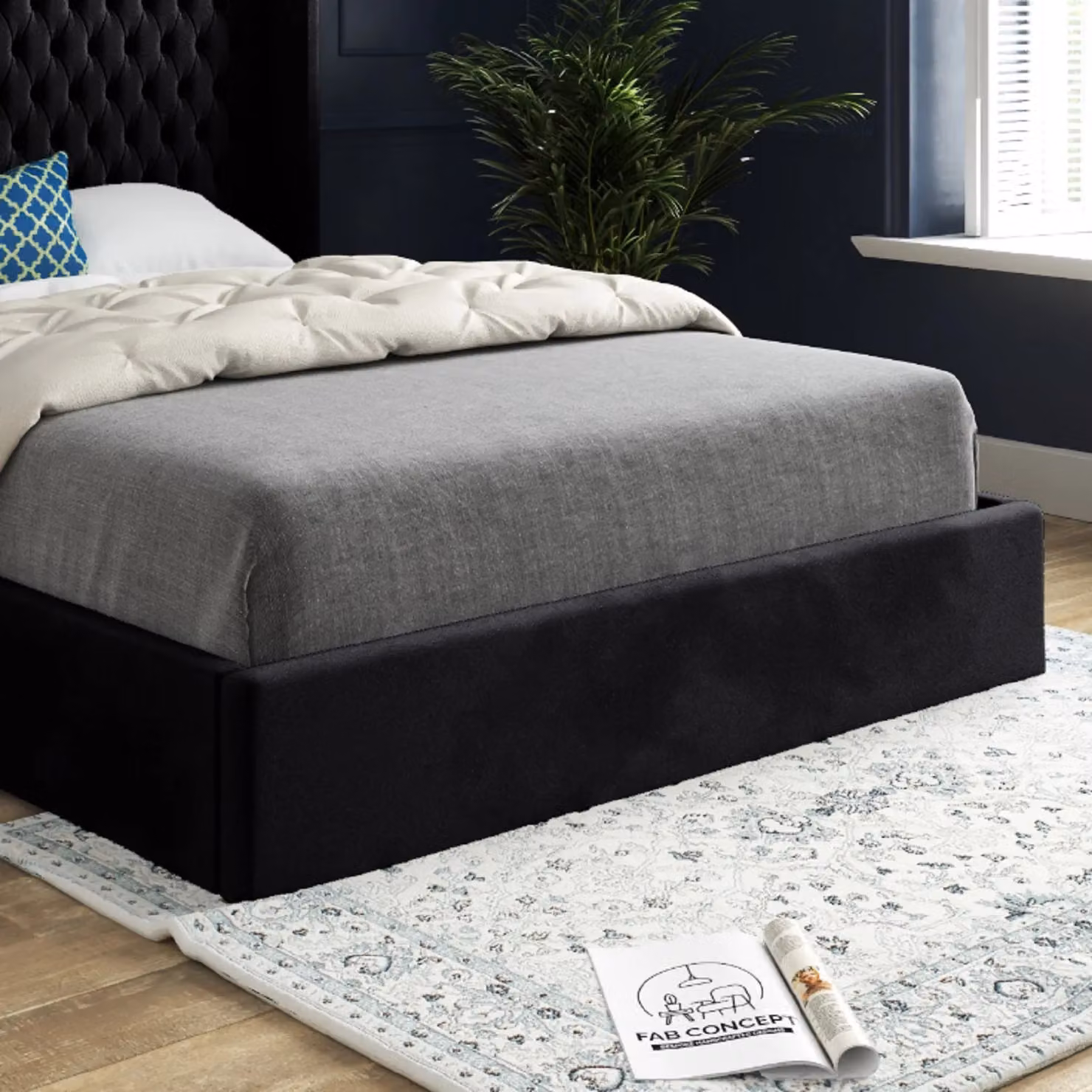 Casani Chesterfield Upholstered Velvet Bed Frame in Black, 200 x 200 cm – 4
