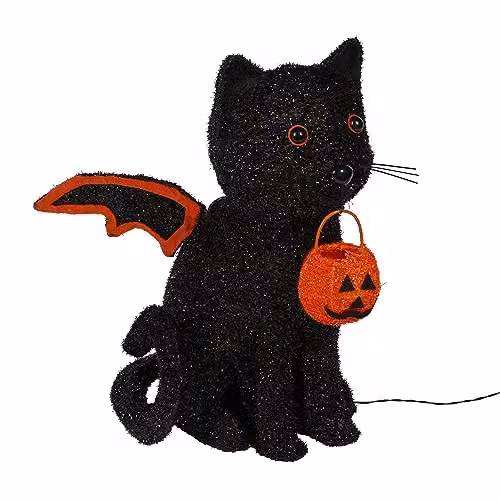 Lights4fun Bat and Cat LED Light Up Halloween Figure Outdoor Garden Decoration, Black and White, H 39 cm x W 35 cm x D 35 cm – 2