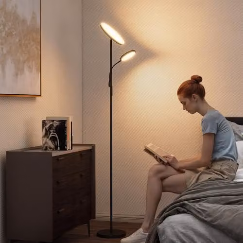HOMCOM Black LED Floor Lamp with Remote Control, Dimmable Uplighter and Timer for Living Room – 2