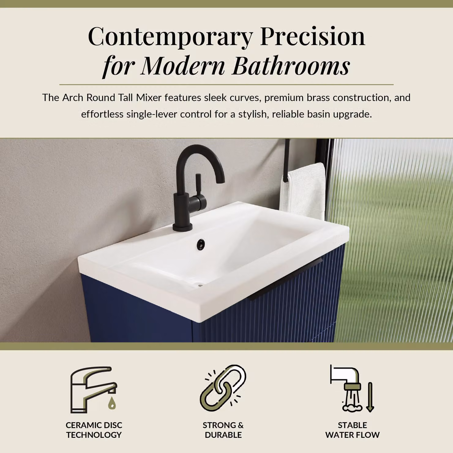 Balterley Round Tall Single Lever Mono Basin Mixer Tap with Waste, Matt Black – 2