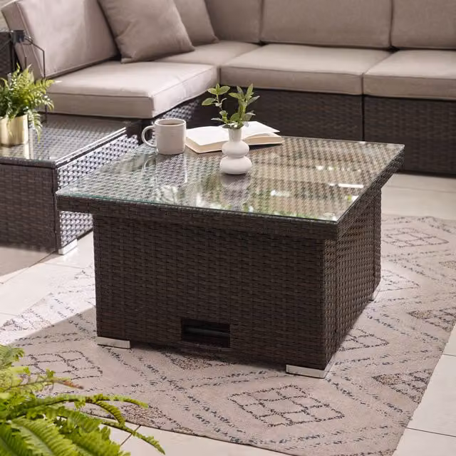 FurnitureboxUK Orlando Rattan Rising Garden Coffee Dining Table in Brown