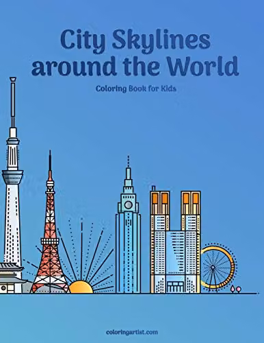 City Skylines around the World Coloring Book for Kids by Independently Published, Blue