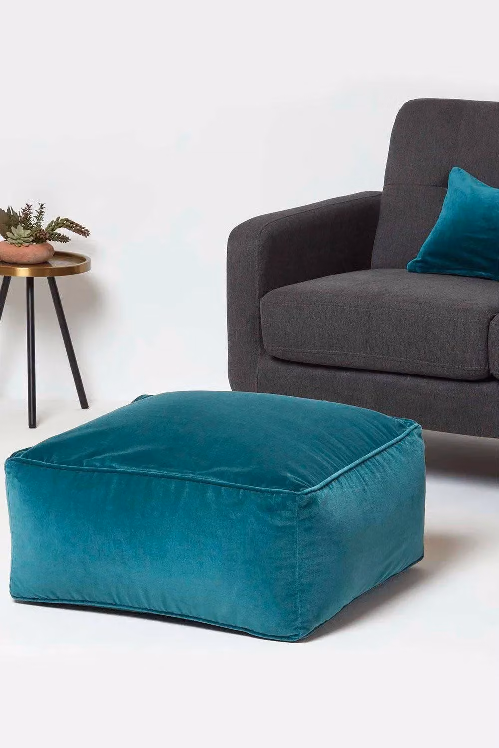 Homescapes Velvet Pouffe Bean Cube in Petrol, W/D/H: 60 x 60 x 60 cm – 2