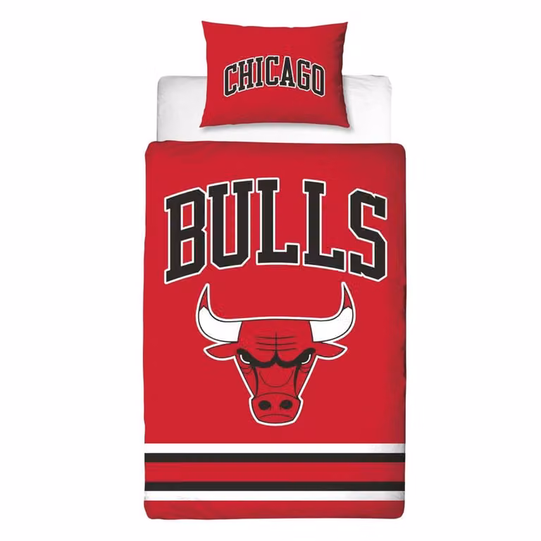 NBA Chicago Bulls Reversible Duvet Cover and Pillowcase Set, Red and Multicolour, W: 140 cm, H: 200 cm