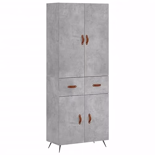 vidaXL Modern Highboard in Concrete Grey, W/D/H: 69.5 x 34 x 180 cm