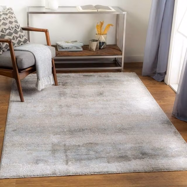 Livabliss Brunswick Modern Abstract Marble Living Room Rug with Fringes in Blue, Beige and Grey, W: 200 cm, D: 290 cm