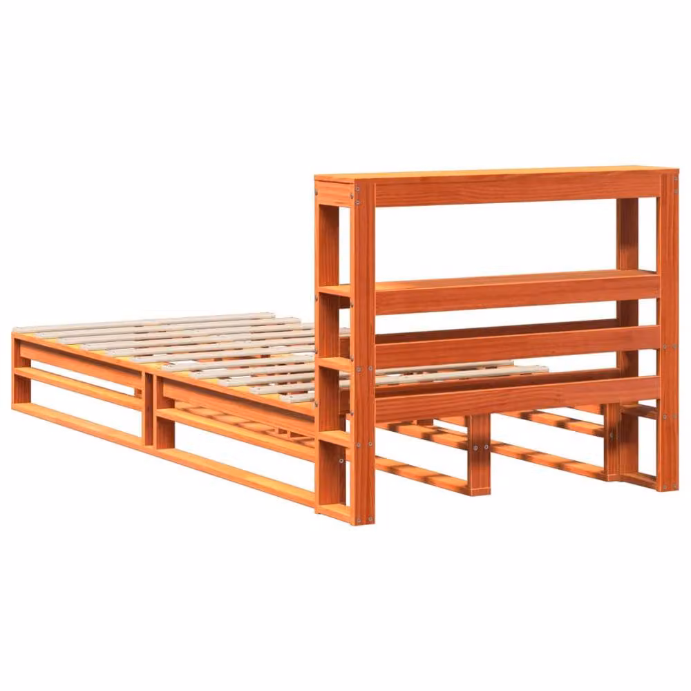 Berkfield Home Solid Pine Decorative Bed Frame in Wax Brown, W/D/H: 100 x 200 cm – 3