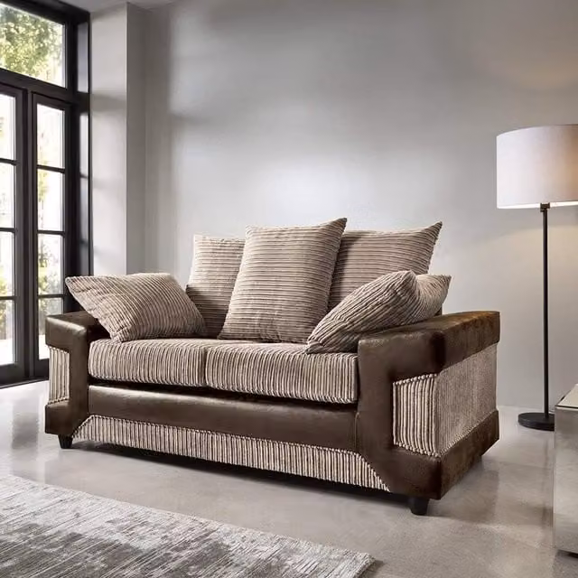 Furniture786 Ltd Derby 2 Seater Sofa in Brown and Coffee Jumbo Cord Upholstery with Scatter Cushions