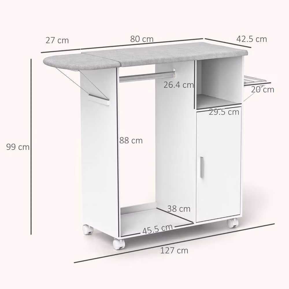 STILVORA Modern White Ironing Board Cabinet with Hanging Rail and Internal Storage – 2