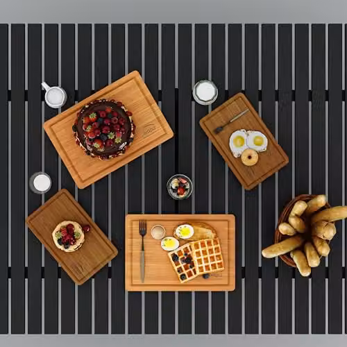 Simpa Set of 2 Pre-Oiled Reversible Bamboo Chopping Boards in Beige, Rectangular with Groove, W: 40 cm x D: 28 cm and W: 33 cm x D: 23 cm – 3