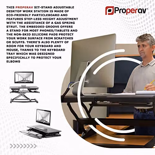 Properav Mobile Two Tier Stand Up Desk Converter Workstation with Gas Spring Height Adjustment and Keyboard Tray, Black – 5
