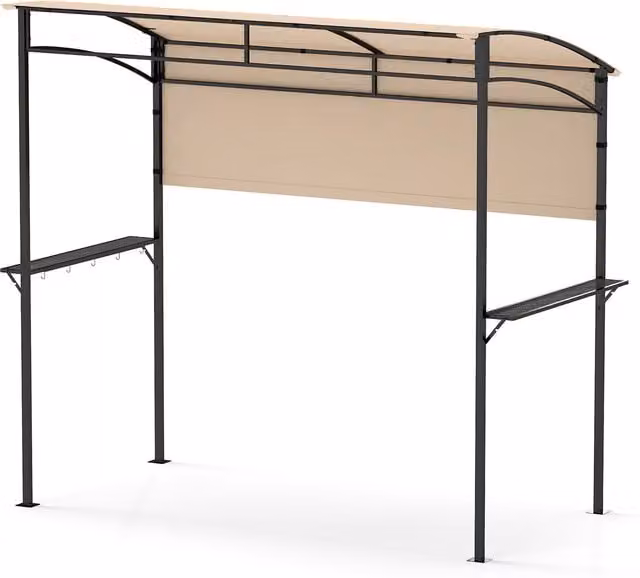 COSTWAY Curved Outdoor Patio BBQ Canopy Grill Gazebo in Beige and White, W/D/H: 210 x 108 x 108 cm