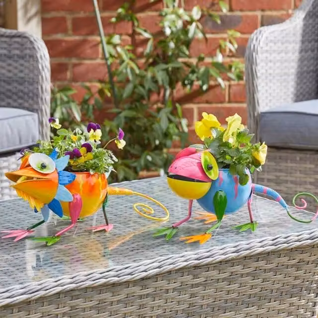 Garden Mile 2-Piece Multi-Coloured Gecko Metal Flower Pot Set