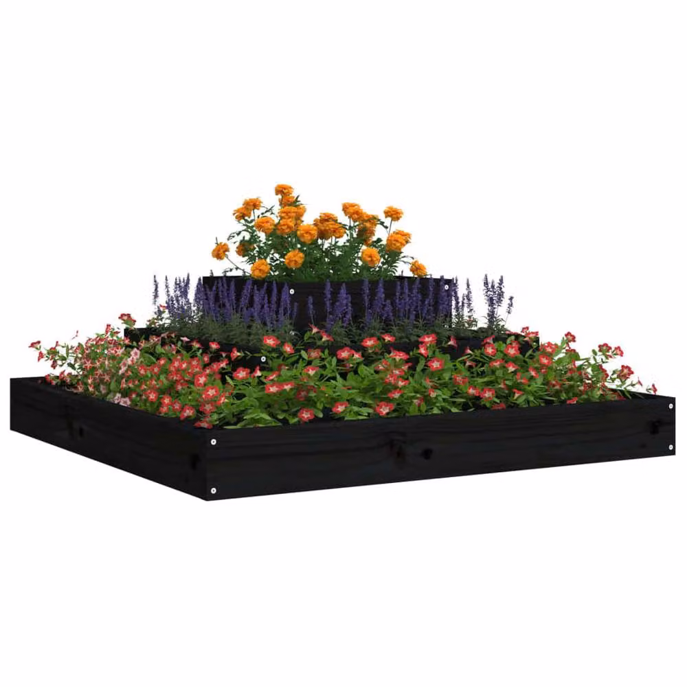 Berkfield Home Black Wooden Raised Bed Planter W: 80 cm, D: 80 cm, H: 27 cm – 3
