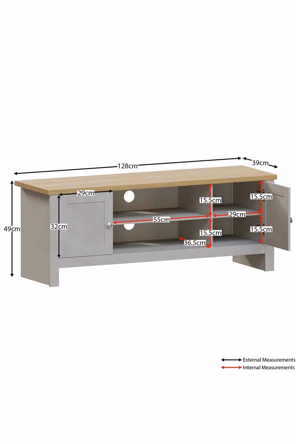 Vida Designs Arlington 2 Door TV Unit with Storage Shelves in Grey – 2