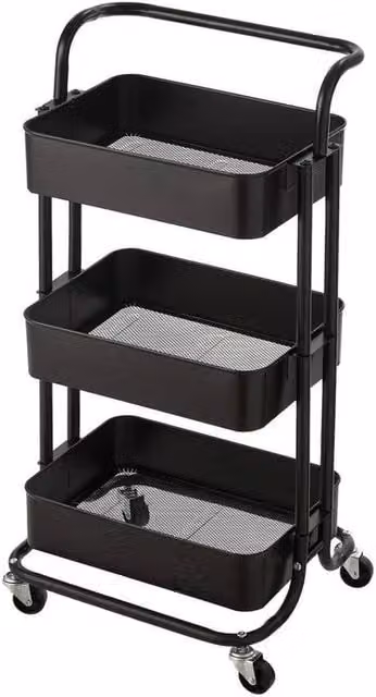 VOGREX Black 3-Tier Metal Wheeled Storage Cart Organiser