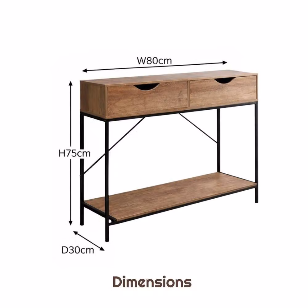 FORGEVIO Modern 2 Tier Console Table with Drawer, Black Metal Frame and Multicolour Wood, W/D/H: 75 x 30 x 80 cm – 2