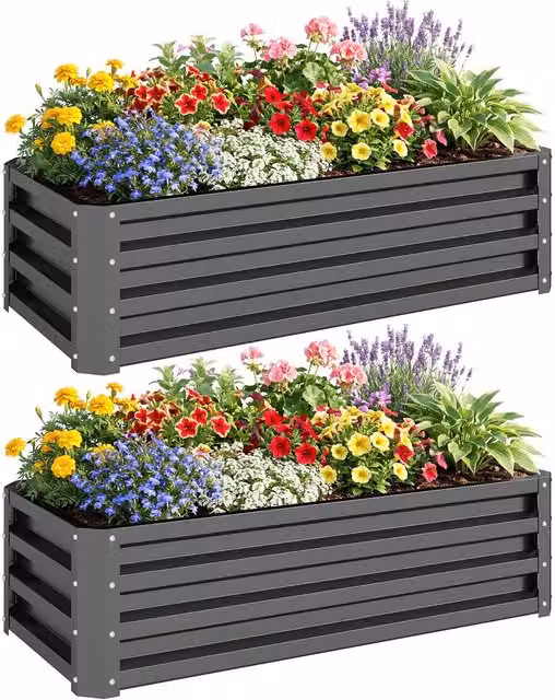Outsunny Set of 2 Galvanised Steel Raised Garden Beds in Grey, W/D/H: 165 x 50 x 30 cm – 8