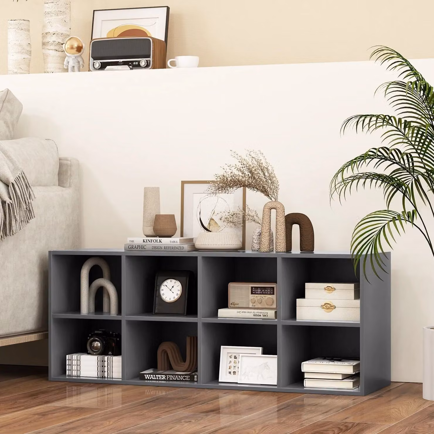Costway 8-Cube Shoe Bench and Entryway Shoe Rack Cabinet in Grey – 3