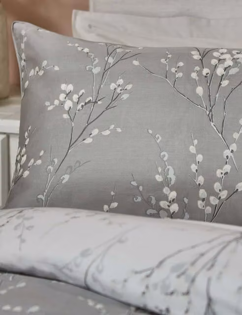 Laura Ashley 2 Pack Pussy Willow Floral Cotton Sateen Pillowcases in Silver Grey