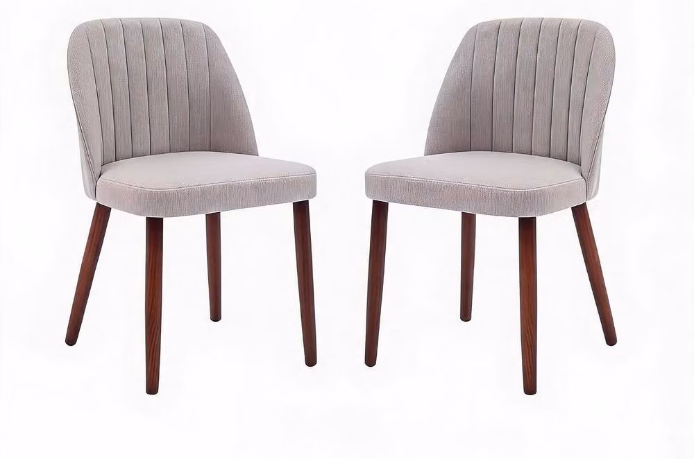 London Boutique Set of 2 Grey Fabric Upholstered Mid-Century Modern Dining Chairs with Rubberwood Legs – 2