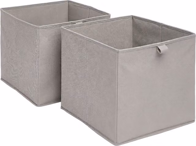 OHS Pack of 2 Grey Fabric and Cardboard Folding Cube Storage Boxes – 1