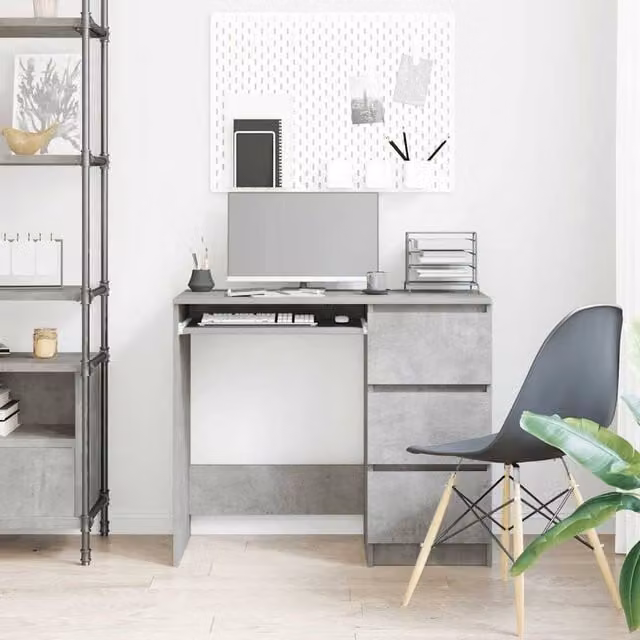 Berkfield Home Elegant Writing Desk in Grey MDF, W/D/H: 90 x 45 x 76 cm