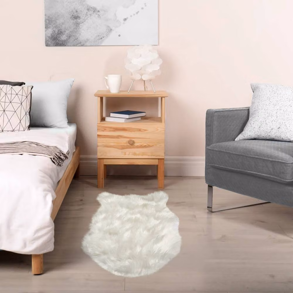 New Edge Blinds White Faux Fur Rug, W: 80 cm, D: 50 cm – 2