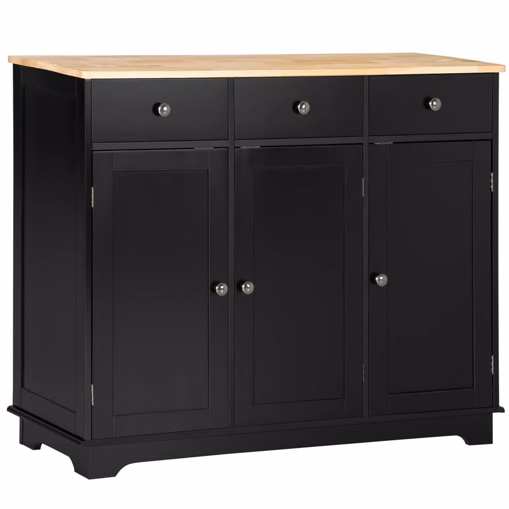 Wyld Haus Totoro Black Sideboard with Natural Rubberwood Top, 3 Doors and 3 Drawers – 2