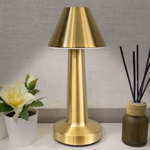 Global Gizmos 66379 LED Table Lamp, USB Rechargeable Dimmable Bedside Night Light in Brass, H 20 cm x W 9 cm – 5