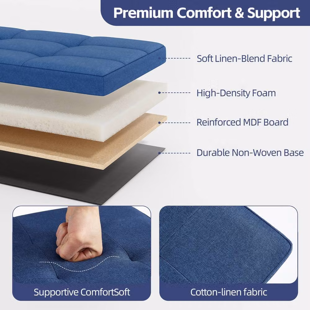 MCC Direct Blue Upholstered Rectangular Foldable Storage Ottoman Bench, W: 76 cm, D: 36 cm, H: 36 cm – 3