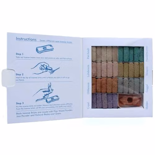 KDMD Wild West Display Set of 70 Natural Incense Smudge Bricks and Ceramic Burner in Brown and Multicolour, W/D/H: 16.5 x 15.0 x 2.0 cm